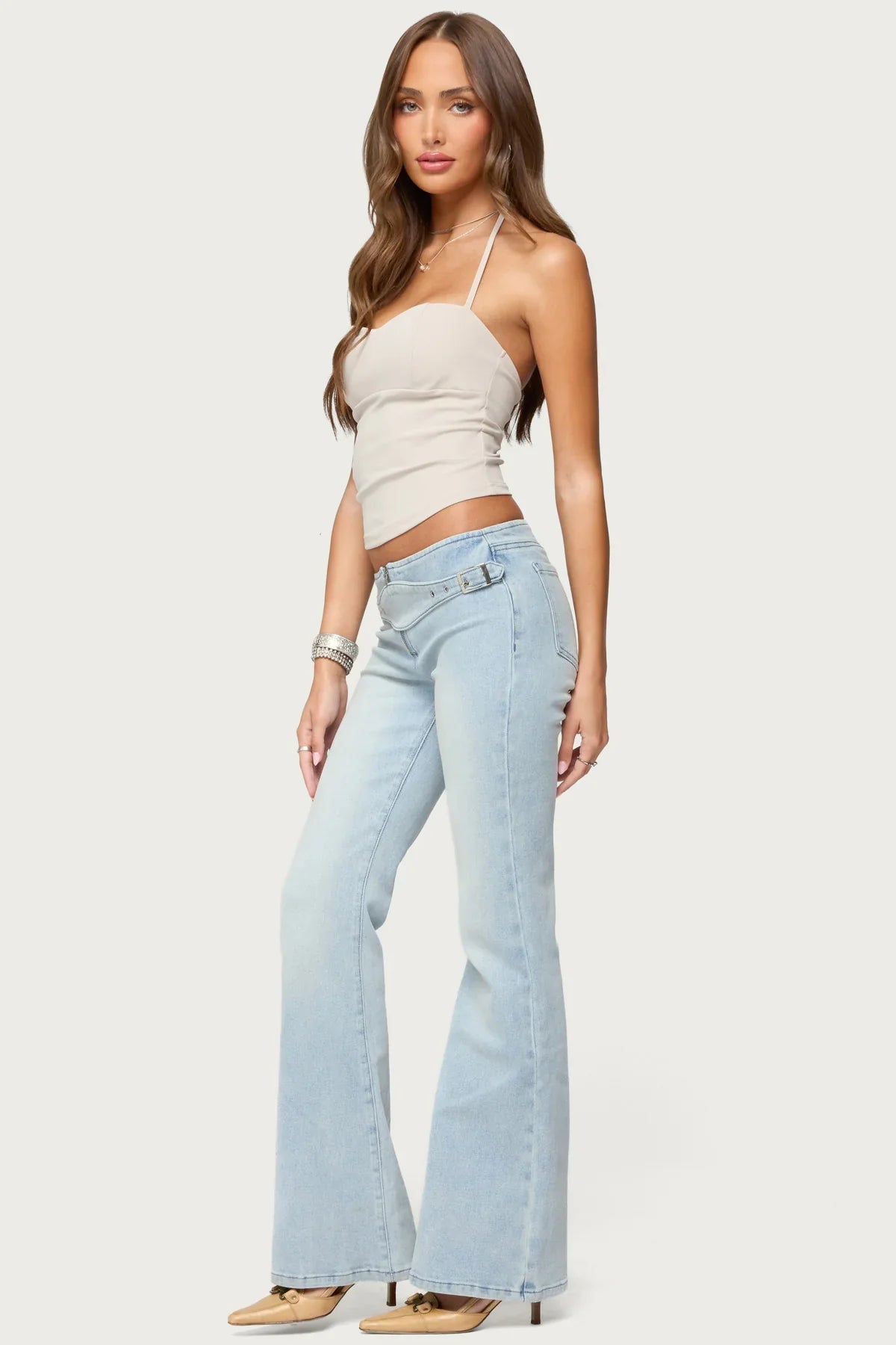 Belted Low Rise Jeans