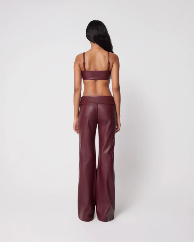 Merlot Fold Over Leather Pants