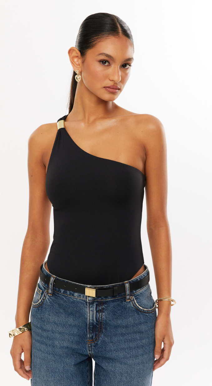 Black One Shoulder Bodysuit
