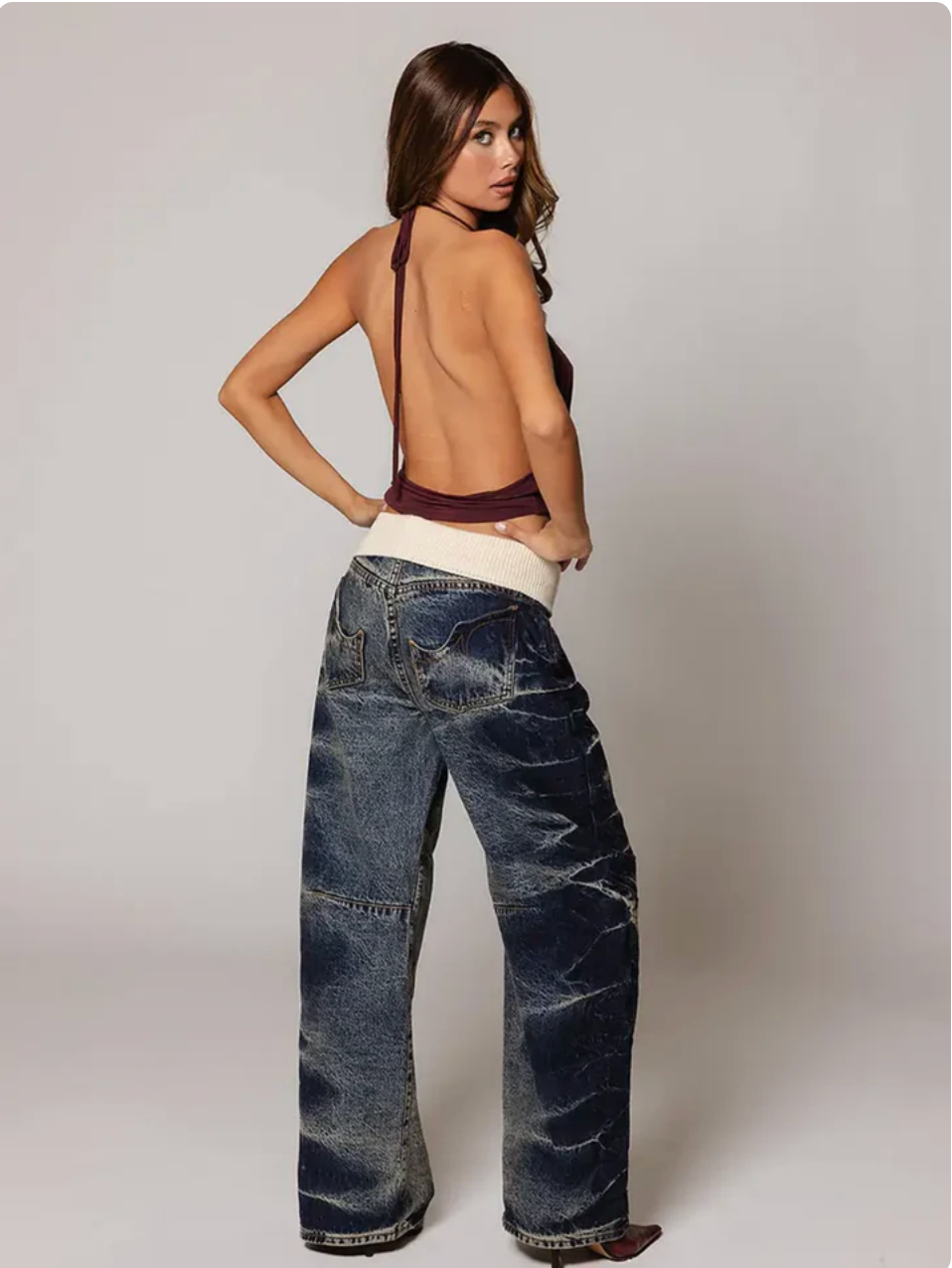 Washed Fold Over Jeans