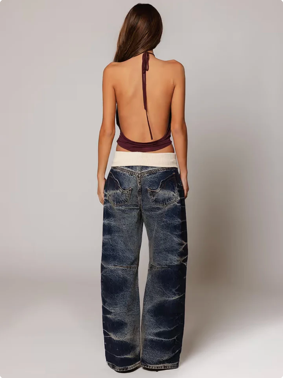 Washed Fold Over Jeans